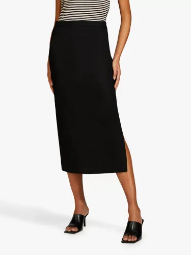 SISLEY Linen Blend Midi Pencil Skirt - Black - Female