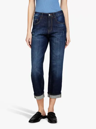 SISLEY Manhattan Cropped Straight Leg Jeans - Dark Blue Denim - Female