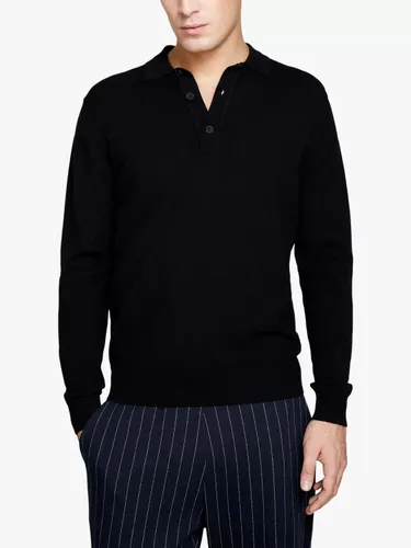 SISLEY Regular Fit Knit Polo Shirt, Black - Black - Male
