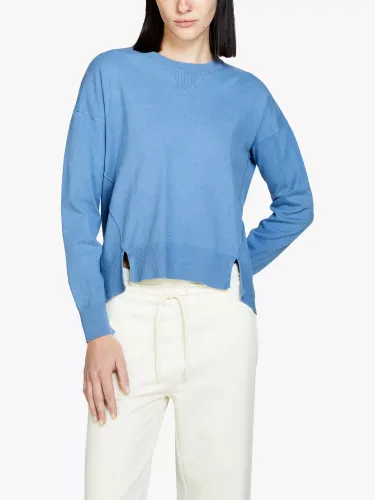 SISLEY Side Slit Cotton Sweatshirt - Blue - Female