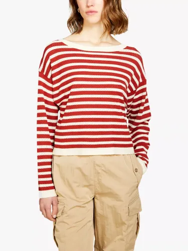 SISLEY Striped Boat Neck Jumper - Red/White - Female