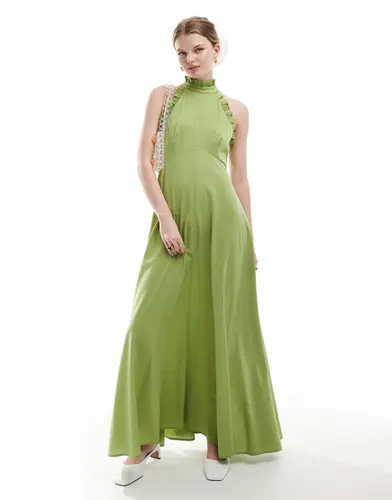 Sister Jane frill detail maxi dress in olive green