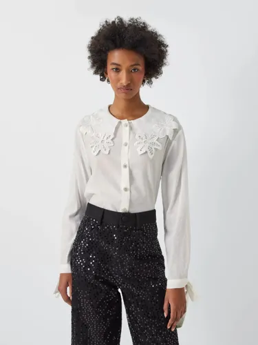 Sister Jane Victoria Textured Floral Cut-Out Collar Shirt, White - White - Female