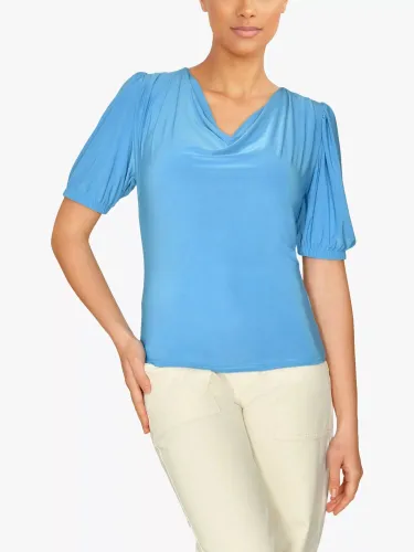 Sisters Point Waterfall Neckline Slim Fitted Top - Azure Blue - Female