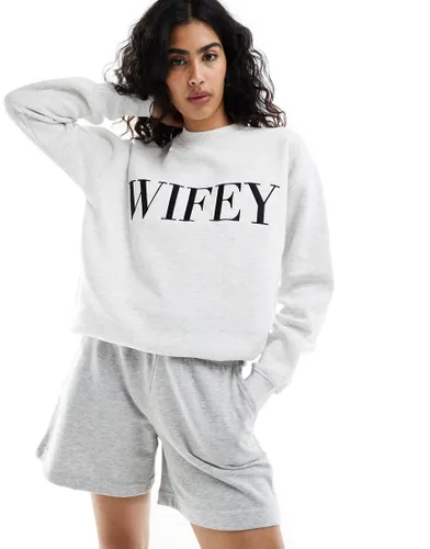 Six Stories Wifey statement sweatshirt in grey marl