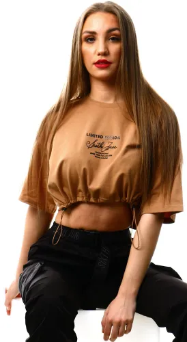 Sixth June Beige Drawcord Cropped Top