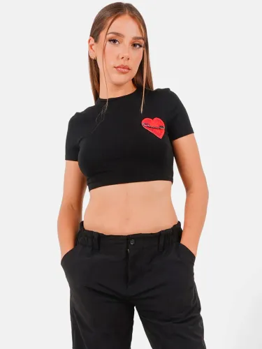 Sixth June Black Embroidered Heart Logo Top