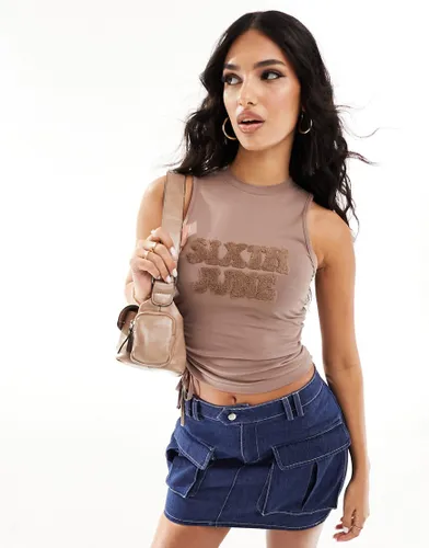Sixth June ruched crop top in brown