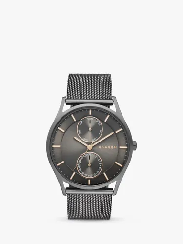 Skagen SKW6180 Men's Holst Chronograph Stainless Steel Mesh Bracelet Strap Watch, Gunmetal/Black - Gunmetal/Black - Male