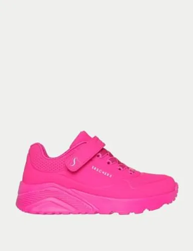 Skechers Girls Uno-Lite Riptape Trainers (9.5 Small - 4 Large) - Hot Pink, Hot Pink,Black Mix