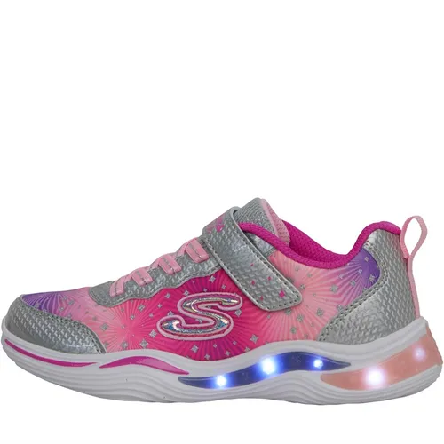 SKECHERS Junior Girls S Lights Power Petals Painted Daisy Trainers Silver/Pink