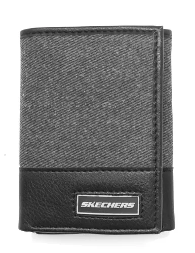 Skechers Men's Canvas Vegan Leather RFID Trifold Wallet