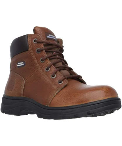 Skechers Mens Workshire Relaxed Fit Laced Safety Ankle Boots - Brown Leather
