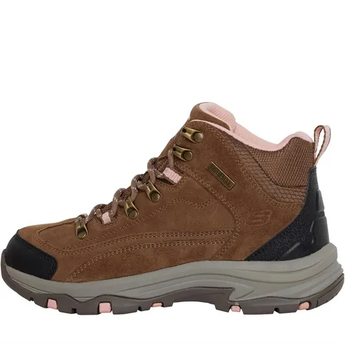 SKECHERS Womens Trego Alpine Trail Waterproof Hiking Boots Brown Suede/Light Coral Trim