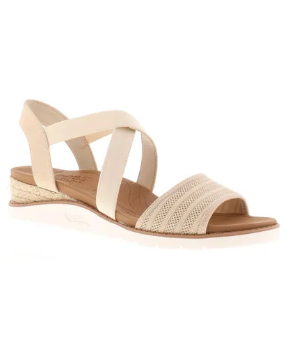 Skechers Womens Wedge Sandals Arch Fit Beach Kiss Elasticated natural - Beige Textile