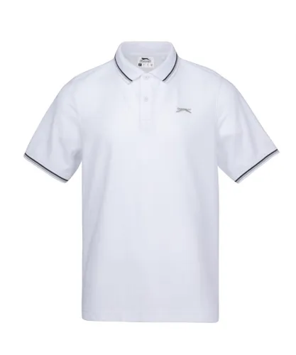 Slazenger Mens Tipped Polo Shirt Short Sleeve Top - White Cotton