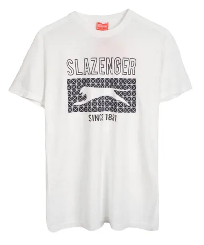 Slazenger Mens Vintage Style Graphic T-Shirt - White Cotton