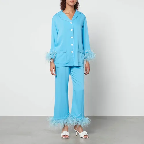 Sleeper Party Feather-Trimmed Crepe de Chine Pyjama Set