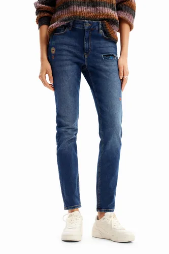 Slim embroidered jeans - BLUE - 34