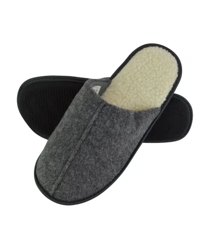 Slipper Snob Mens Boiled Wool Mule Slippers with Open Back - Grey