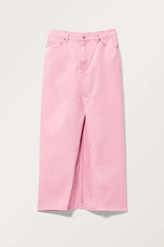 Slitted Maxi Denim Skirt - Pink