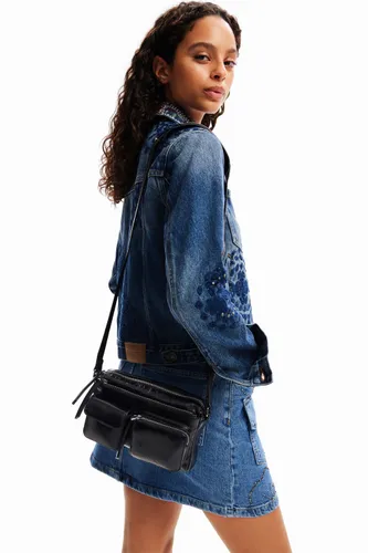 Small pockets leather crossbody bag - BLACK - U