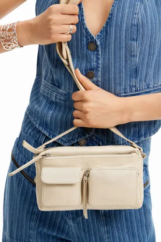 Small pockets leather crossbody bag - WHITE - U