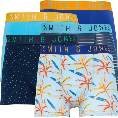 Smith And Jones Mens Tropics Five Pack Boxers AOP/Cyan/Teal Stripe/Cobalt/Navy AOP