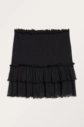 Smocked ruffle mini skirt - Black