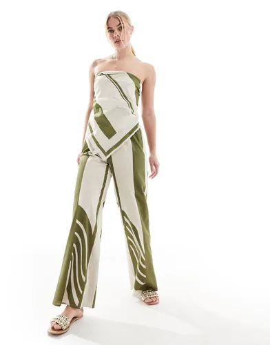 SNDYS contrast stripe wide leg trouser co-ord in green and white-Multi