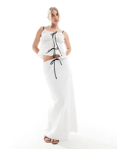SNDYS cotton ruched tie maxi skirt co-ord in white