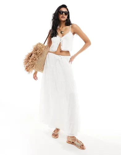 SNDYS cotton tie waist tiered maxi skirt co-ord in white