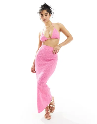 SNDYS embossed knitted maxi skirt co-ord in pink
