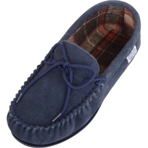 SNUGRUGS George Mens Suede Moccasin with Checked Cotton