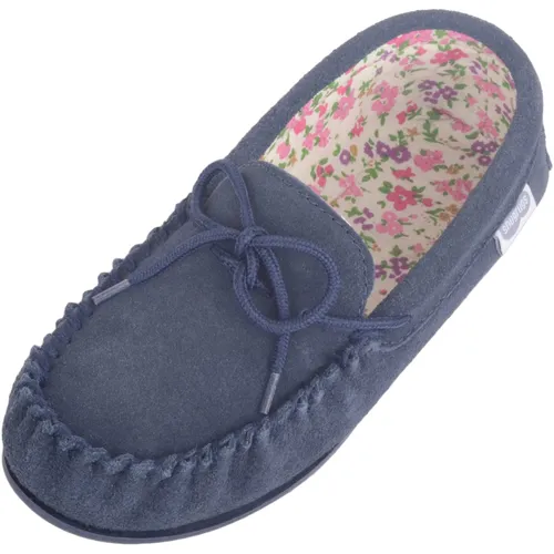 SNUGRUGS Grace Womens Suede Moccasins with Floral Cotton