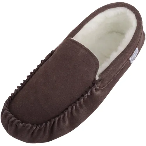 SNUGRUGS Mens Ronnie Suede Moccasin Slippers with Lambswool