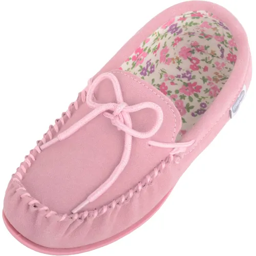 SNUGRUGS Womens Fabric Lined Moccasins Slippers