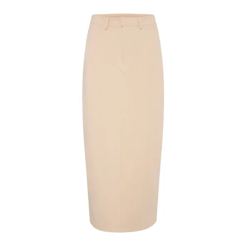 Soaked in Luxury , Classic Sandshell Skirt with Back Slit ,Beige female, Sizes: