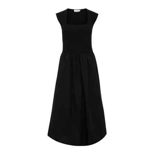 Soaked in Luxury , Feminine Square Neck Black Dress ,Black female, Sizes: