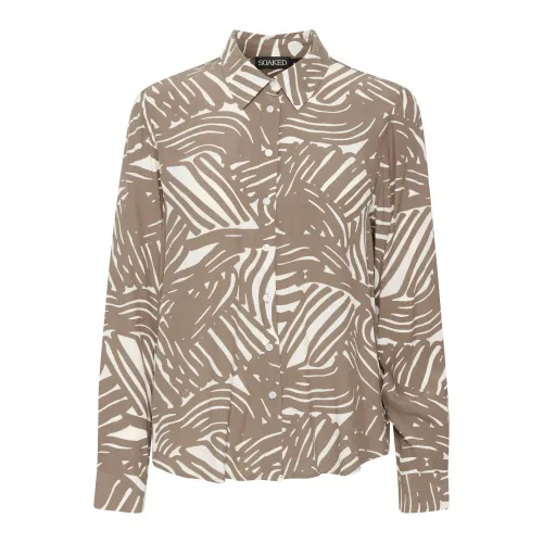 Soaked in Luxury , Graphic Print Shirt Blouse ,Brown female, Sizes: