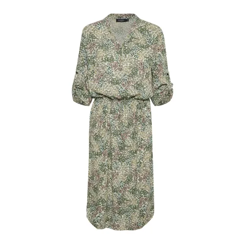 Soaked in Luxury , Green Meadow Print Dress with ¾ Sleeves ,Multicolor female, Sizes: