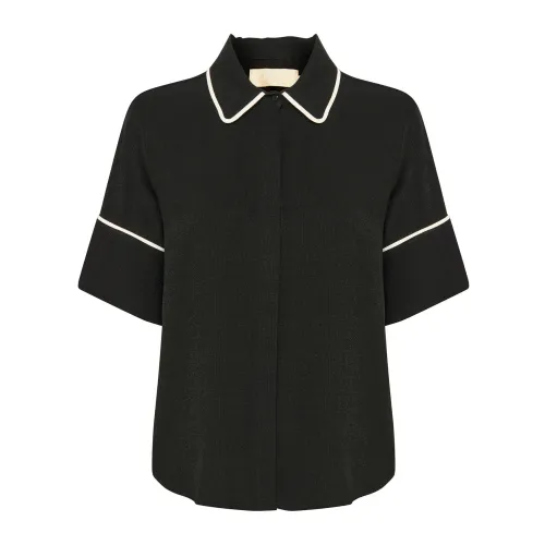 Soaked in Luxury , Short Sleeve Black Shirt Blouse ,Black female, Sizes:
