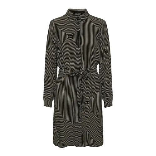 Soaked in Luxury , Striped Shirt Dress with Monogram Print ,Black female, Sizes: