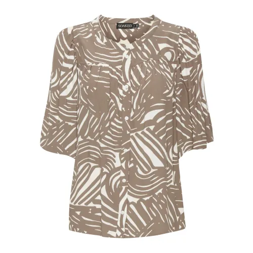 Soaked in Luxury , Walnut Lines Half Sleeve Shirt ,Brown female, Sizes: