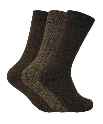 Sock Snob 3 Pairs Mens Cushioned Sole Wool Blend Walking Hiking Socks for Boots - Brown