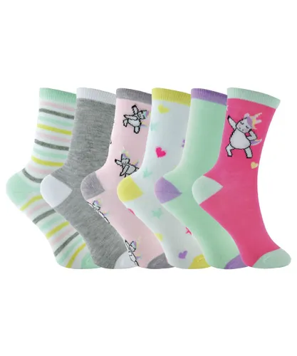 Sock Snob 6 Pair Multipack Pastel Novelty Girls Unicorn Socks - Pink