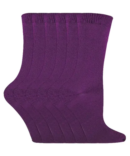 Sock Snob 6 Pairs Kids Boys Girls Mid Calf Solid Color Casual Cotton Dress Socks - Purple