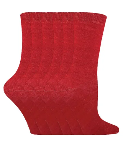 Sock Snob 6 Pairs Kids Boys Girls Mid Calf Solid Color Casual Cotton Dress Socks - Red