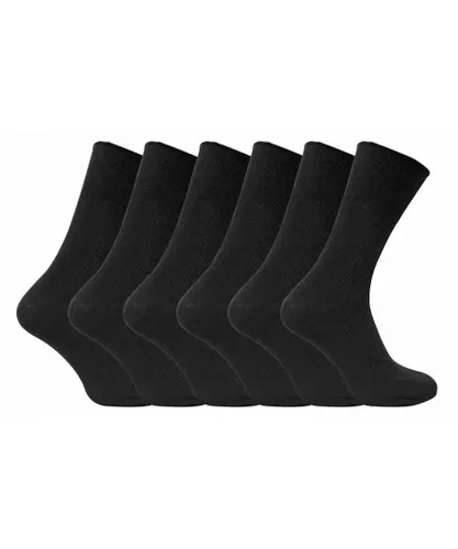 Sock Snob 6 Pairs Mens Breathable Cotton Non Elastic Loose Wide Top Dress Socks - Black