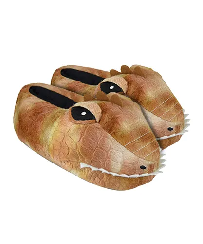 Sock Snob Boys Childrens / Kids Plush 3D Dinosaur Head Slippers - Brown